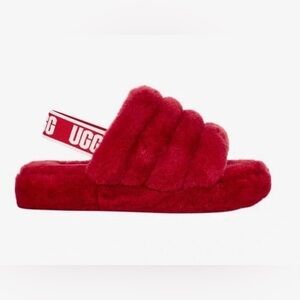UGG Womens Red Fluff Yeah Slingback Slides Slippers Size 6 Cozy